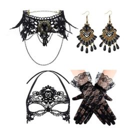 Black Lace Necklace with Bracelet and Earrings Set - Gothic Vintage Accessories