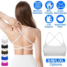 Fresh Fab Finds Women Cross Back Sports Bra, Open Back, Thin Straps, Low Impact