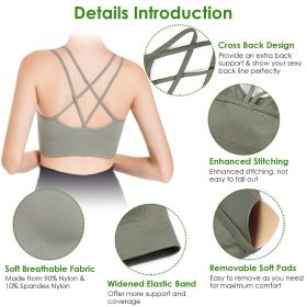 Fresh Fab Finds 3Packs Women Cross Back Sport Bras Padded Strappy Medium Support Bras Sexy Fitness Tank Tops with Removable Pads for Gym Yoga Workout