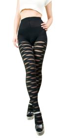 Blancho SE-2025 Stylish Black Sheer Lace Highs With Open Crotch Detail - Black - Medium