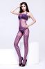 Blancho SE-168-PURPLE Sexy Lady Stripe Open Crotch Body Stocking - Purple - Medium