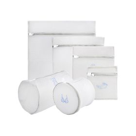 6pcs Embroidered Laundry Bag Set Thickened Double Layer Bra Underwear Washing Bag Machine Wash Mesh Bag (Color: White)